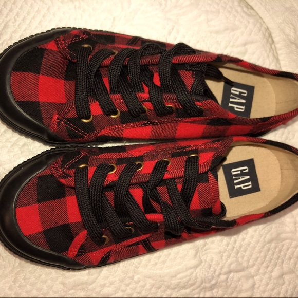 GAP Red Black Plaid Low Top Lace Sneakers Childs 3🧑🎄 - Picture 9 of 13